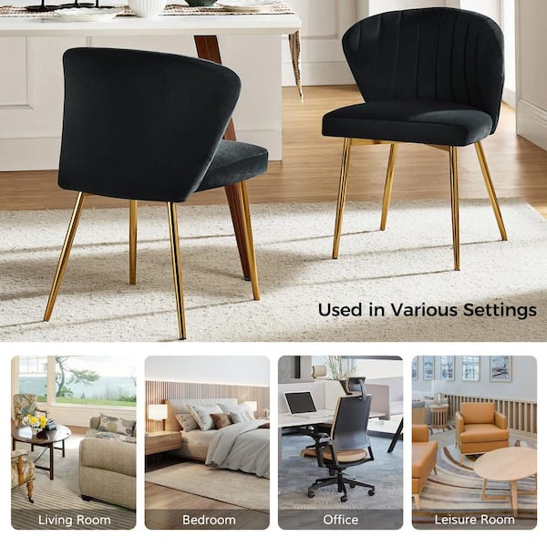Luna Black Velvet 20 in.W x 19.5 in.D x 29 in.H Tufted Wingback Side Chair with Metal Legs