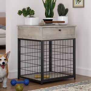 19.68 in. Gray Square Particleboard End Table with 1-Drawer Small Wooden Dog Kennel Dog Crate Nightstand Side Table