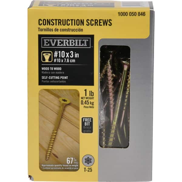 Everbilt #10 3 in. Star Flat Head Wood Screws (1 lbs./67-pieces)