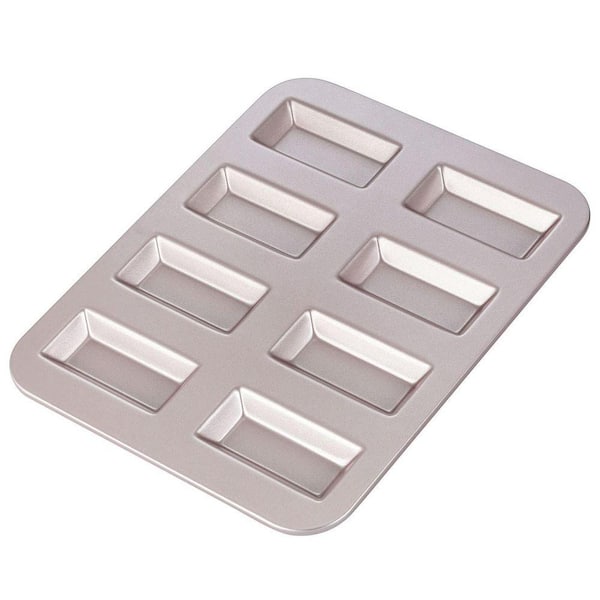8-Cavity Rectangle Non-Stick Silicone Coated Carbon Steel Cake Pan for Baking Muffins, Biscuits&Cookies (Champagne Gold)