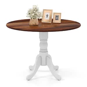 Rubber White & Walnut Wood 40 in. Pedestal Dining Table Seats 4