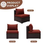 Luxury 13-Piece Patio Brown PE Wicker Patio Sofa Set with Red Cushions and 55,000 BTU Fire Pit Table