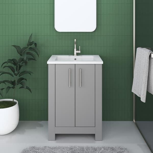 VOLPA USA AMERICAN CRAFTED VANITIES Austin 24 in. W x 20 in. D Bath Vanity in Gray with Acrylic Vanity Top in White with White Basin