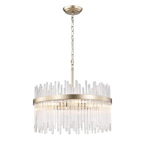 Jojospring Hebe 19.7 in. Dia 5-Light Brushed Champagne Silver Clear Glass Bars Chandelier