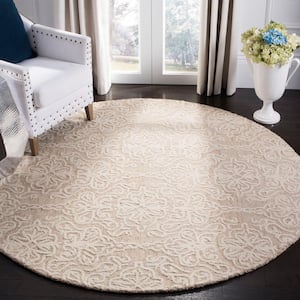 Blossom Beige/Ivory 10 ft. x 10 ft. Floral Damask Geometric Round Area Rug