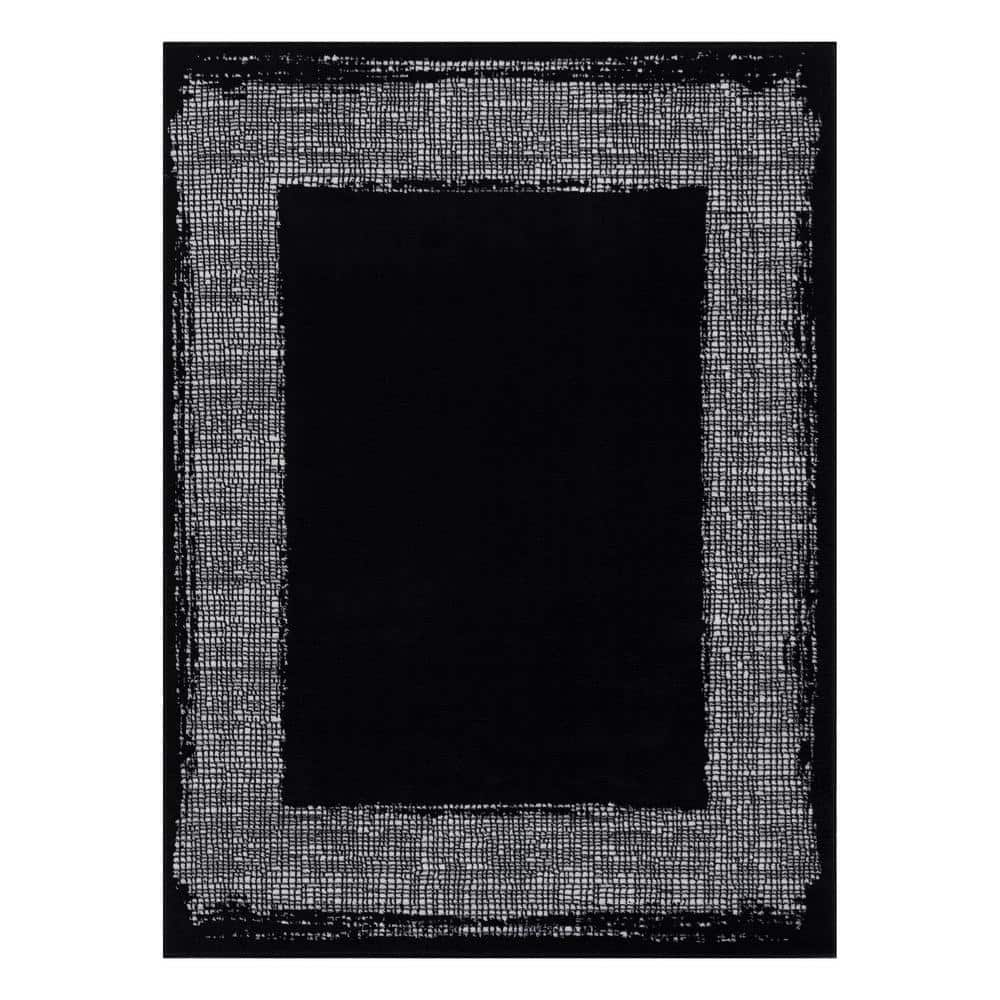 2'3x7'5 Outdoor Rug-Black Double Border