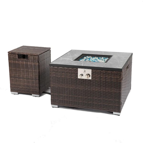 Tidoin 32 in. Square Fire Pit Table with Ceramic Tile Tabletop and Propane Tank Cover