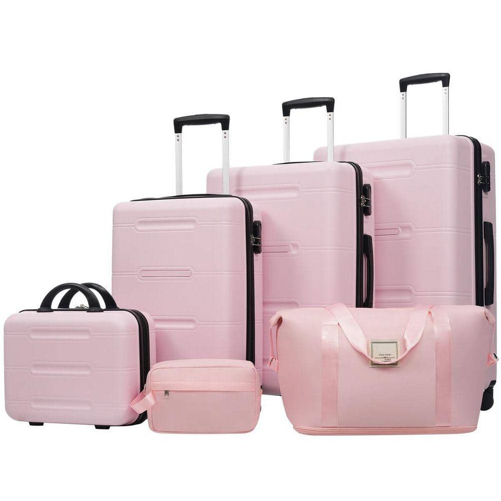 6-Piece Lightweight Hardshell ABS Plastic Double Spinner Wheels Password Lock Luggage Set with Duffel and Toiletry Bag