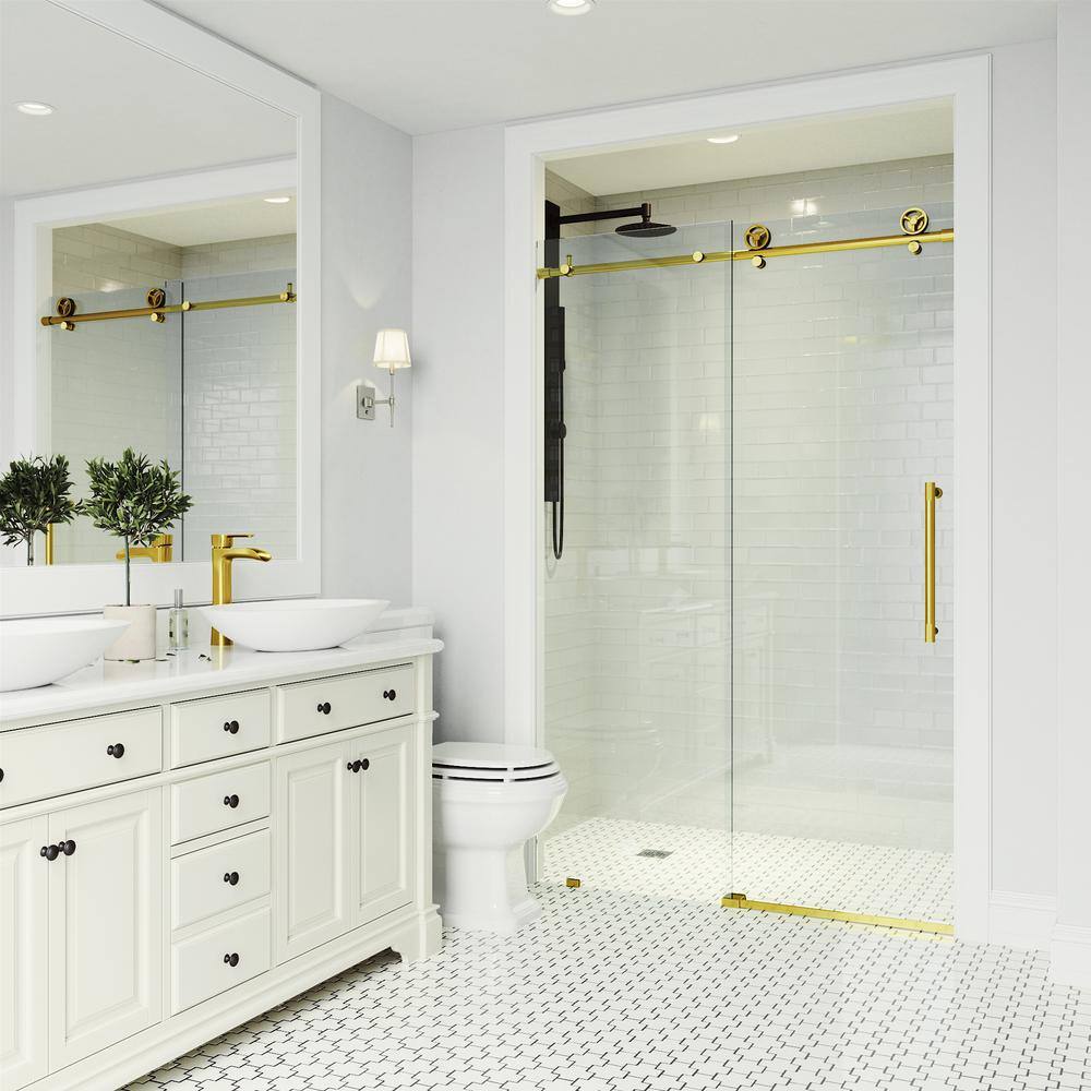 Cass 60" Frameless Sliding Shower Door with Matte Brushed Gold Finish