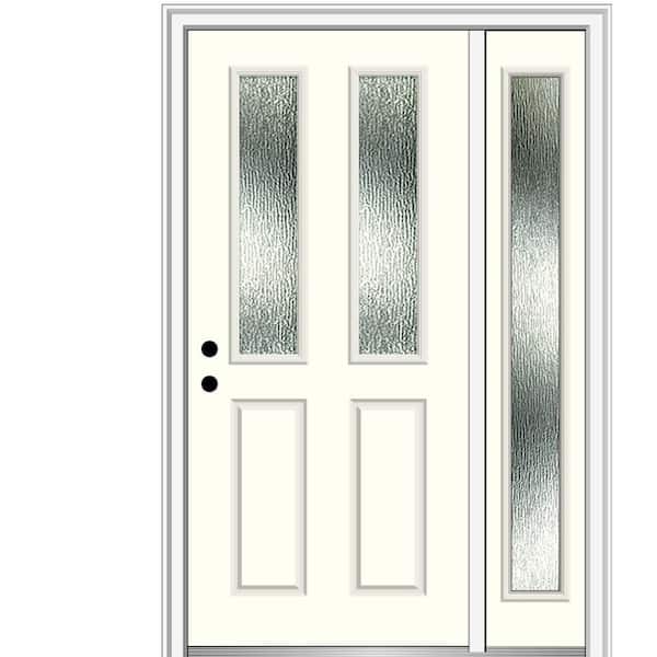 MMI Door 48 in. x 80 in. Right-Hand Inswing Rain Glass Alabaster Fiberglass Prehung Front Door on 4-9/16 in. Frame
