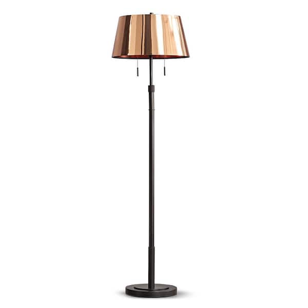 HomeGlam Grande 68 in. Dark Bronze 2-Lights Adjustable Height Standard Floor Lamp with Empire Copper Look Shade