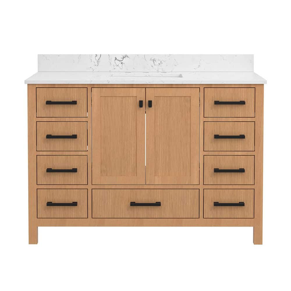 48 in. W x 22 in. D x 39 in. H Single Sink Freestanding Bath Vanity in Oak with White Marble Top price history on PriceWatchPro