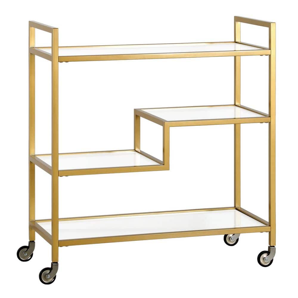 Gold Rectangular Bar Cart with Glass Shelves
