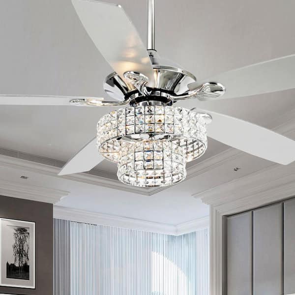 Parrot Uncle Howell 52 In Indoor Chrome Downrod Mount Crystal Chandelier Ceiling Fan With Light And Remote Control F6215a110v The Home Depot - Crystal Chandelier Ceiling Fan Home Depot