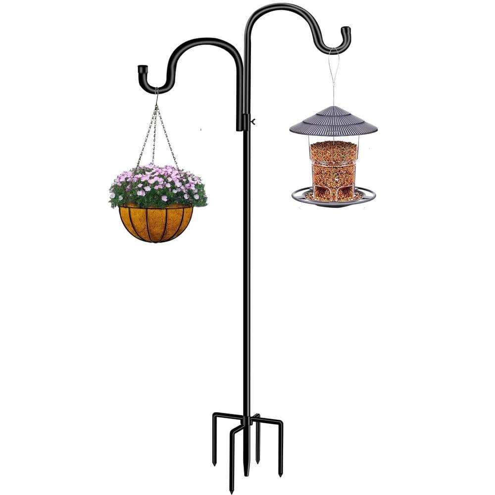 94 in. Metal Double Shepards Hooks, 5-Prongs Base Adjustable Bird Feeder S