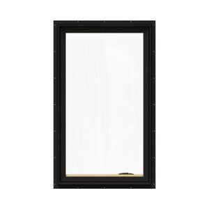 28.75 in. x 48.75 in. W-2500 Series Black Painted Clad Wood Right-Handed Casement Window with BetterVue Mesh Screen