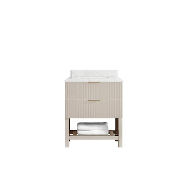 Willow Collections Catalina 30 in. Single Sink Freestanding Fine Grain Bath Vanity with Calacatta Laza Qt. Top Unassembled