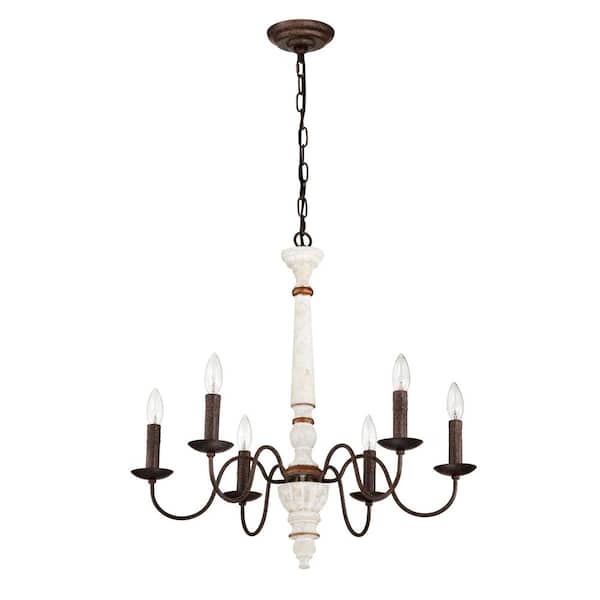 6-Light Retro White and Rust Color Chandelier, Pendant Light Fixtures (E12 No Include Bulb)