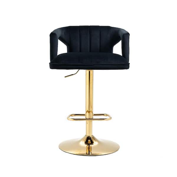 Unbranded 41.93 in. Black Low Back Bar Stool with Footrest and Adjustable Height