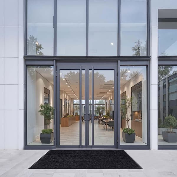 Front Door Mat, 6 x 4 ft. Commercial Floor Mat for Indoor and Outdoor, Stylish Striped Industrial Carpet Gray Area Rug
