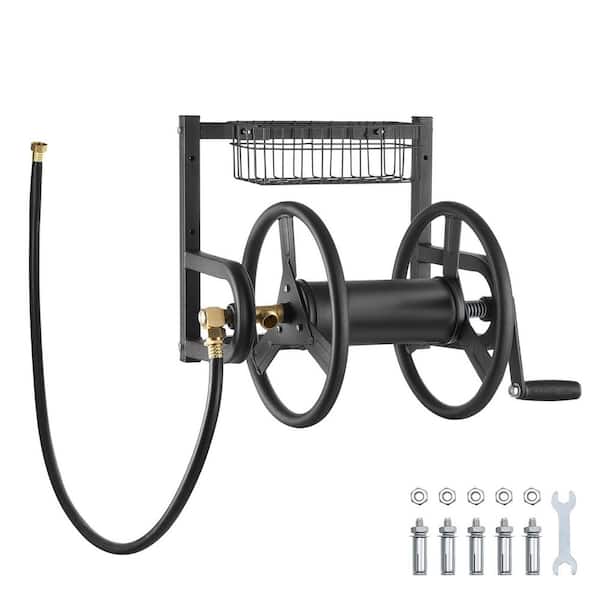 Wall-Mounted Garden Hose Reel, 5 in. Dia x 125 ft. Heavy-Duty Garden Hose Reel with Storage Basket (1-Pack)