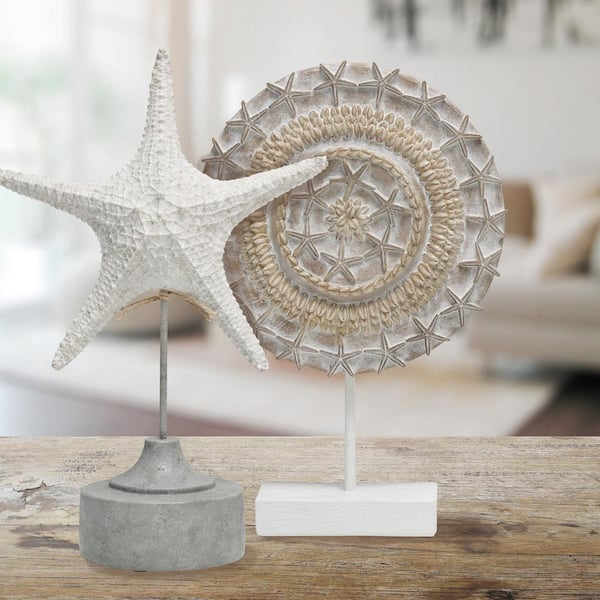 Elements Set Of 2-White Coastal Round Tabletop Decor