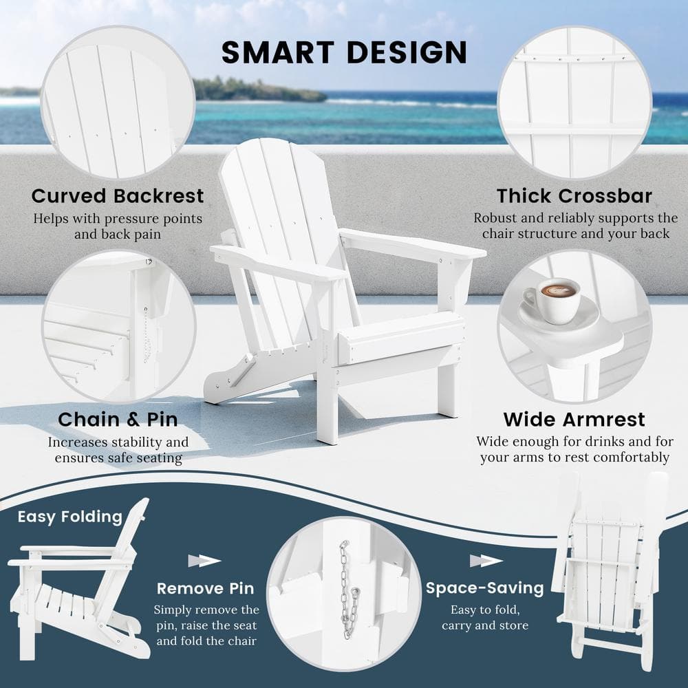 Laguna White Poly Folding Adirondack Chair for Outdoor Relaxation