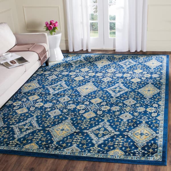 Evoke Royal/Ivory 8 ft. x 10 ft. Border Speckled Diamond Area Rug