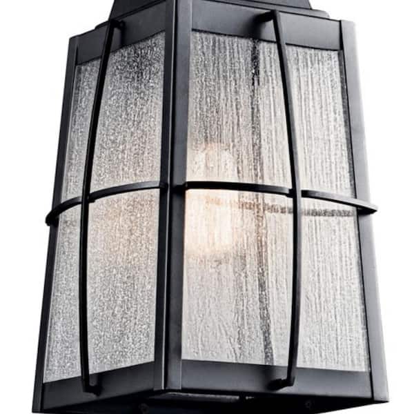 Tolerand 1-Light Textured Black Outdoor Porch Hanging Pendant Light with Clear Seedy Glass Shade (1-Pack)