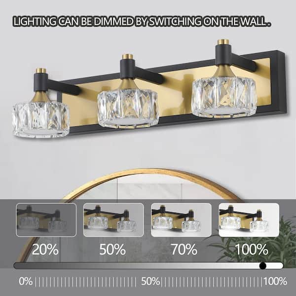 19.7 in. 3-Light Chrome Glam Crystal Bathroom Dimmable LED Crystal Vanity Light Linear Luxury Wall Light