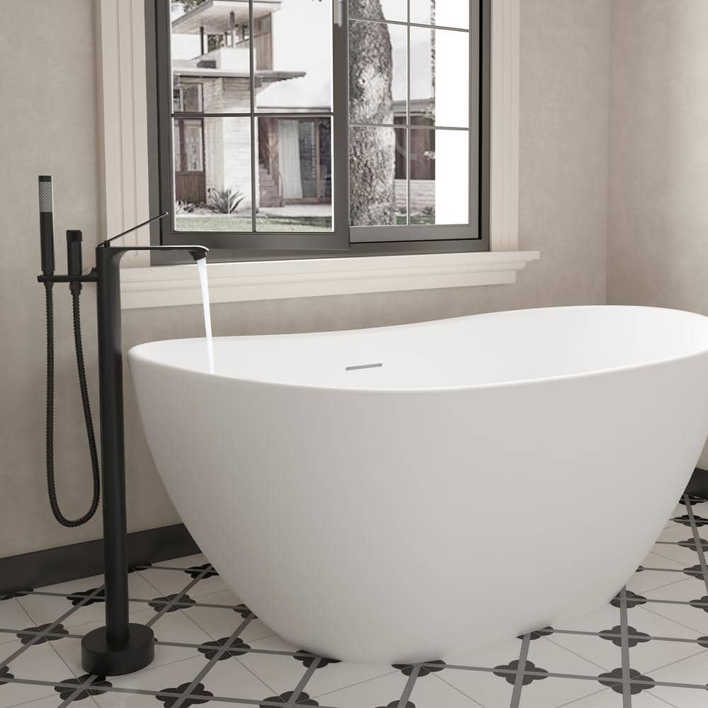 Matte Black Freestanding Tub Filler Faucet with Handheld Shower