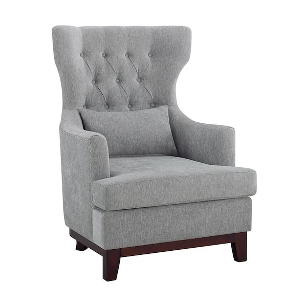 Davi Light Gray Textured Upholstery Tufted Back Wingback Chair