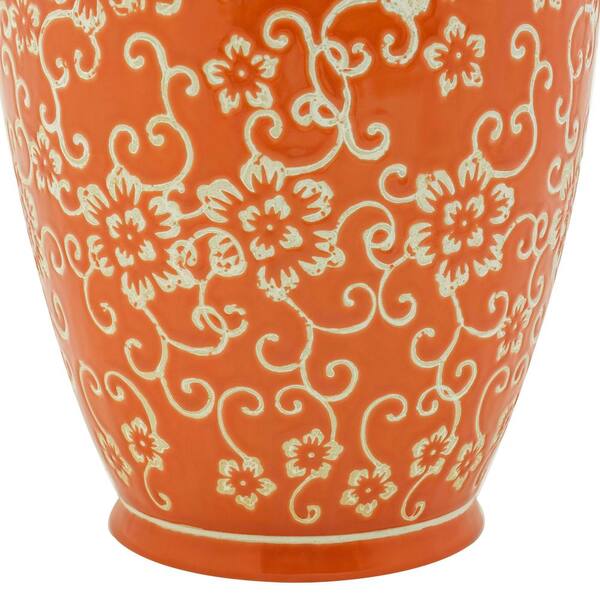 Red Lantern 14 in. White Flowers on Orange Tung Chi Decorative