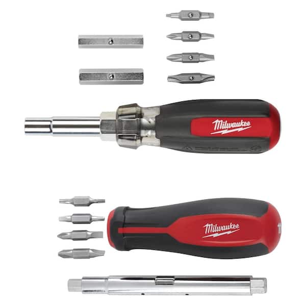 Milwaukee - 13-in-1 Multi-Tip Cushion Grip Screwdriver with 11-in-1 Multi-Tip Screwdriver with Square Drive Bits (2-Pack)