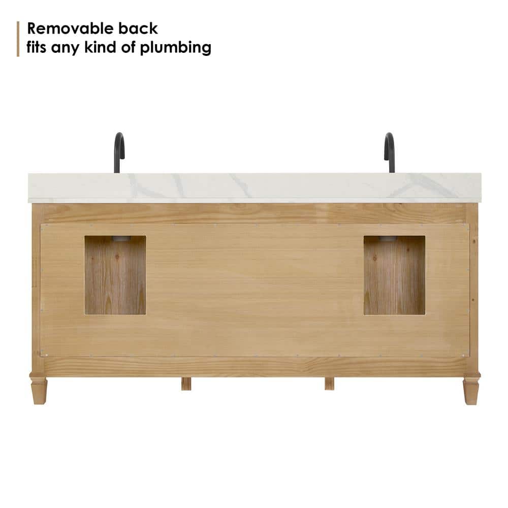 Solana 72" Weathered Fir Vanity with Calacatta Quartz Top