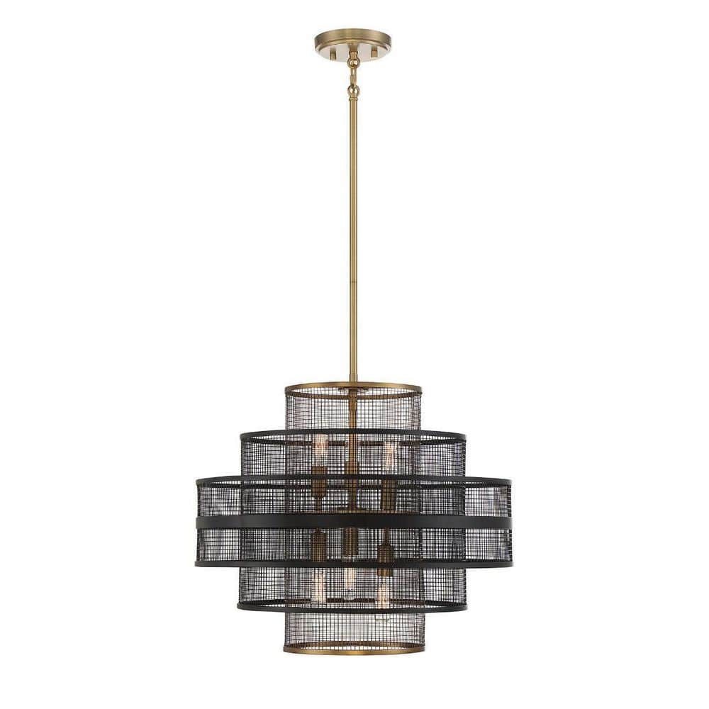 Kelvin 20" Matte Black and Brass Industrial Pendant Light