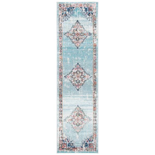 Phoenix 2 ft. x 8 ft. Light Blue/Navy Medallion Distressed Border Runner Rug