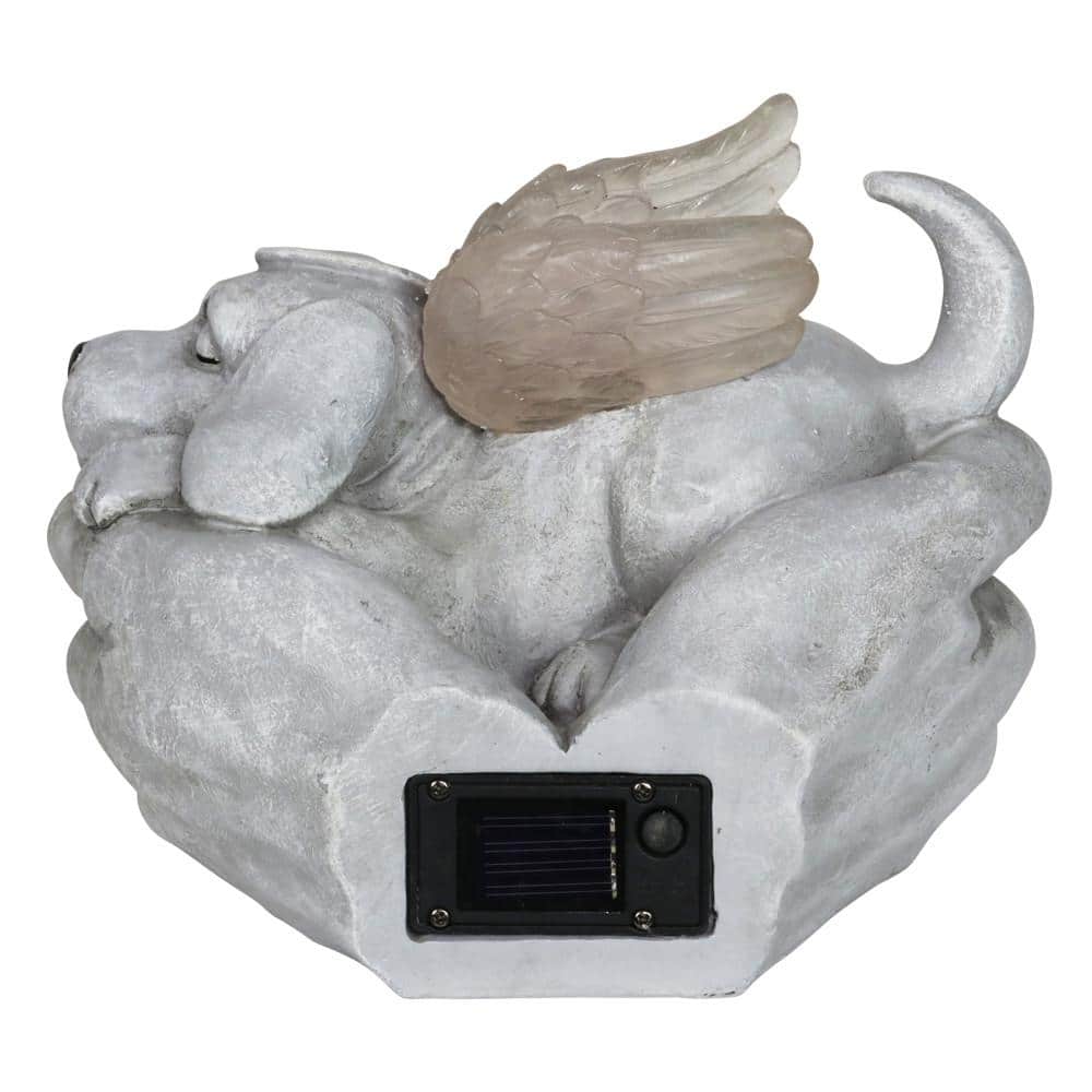 Solar Cradled Angel Dog Memorial Garden Statue with LED Wings