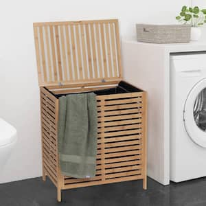 Mahe Brown 23.6 x 21.1 x 14.8 Bamboo Contemporary Rectangle Laundry Room Hamper Cabinet