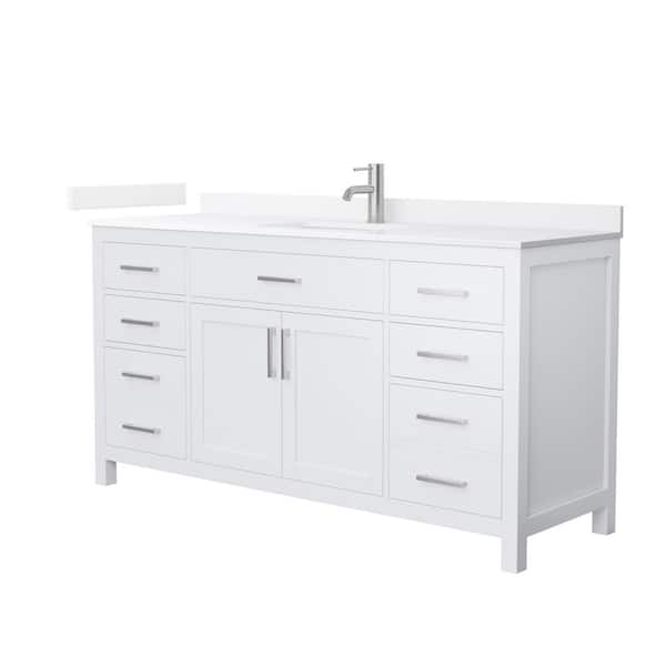 Wyndham Collection Beckett 66 in. Single Freestanding White Bath Vanity with White Quartz Top (Assembled)