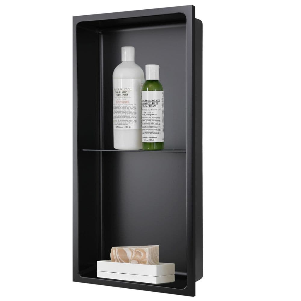Matte Black Stainless Steel Double Shelf Shower Niche