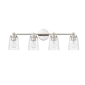 Lauryn 30.5 in. 4-Light Polished Nickel Vanity-Light with Clear Seeded Glass