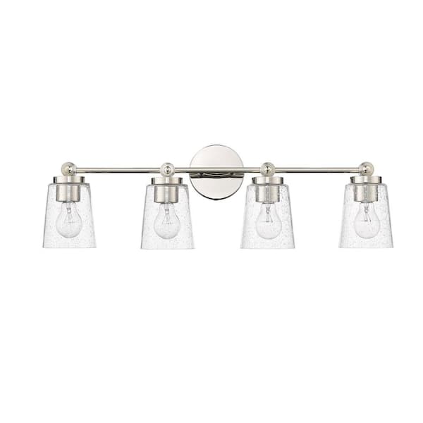 Millennium Lighting Lauryn 30.5 in. 4-Light Polished Nickel Vanity-Light with Clear Seeded Glass