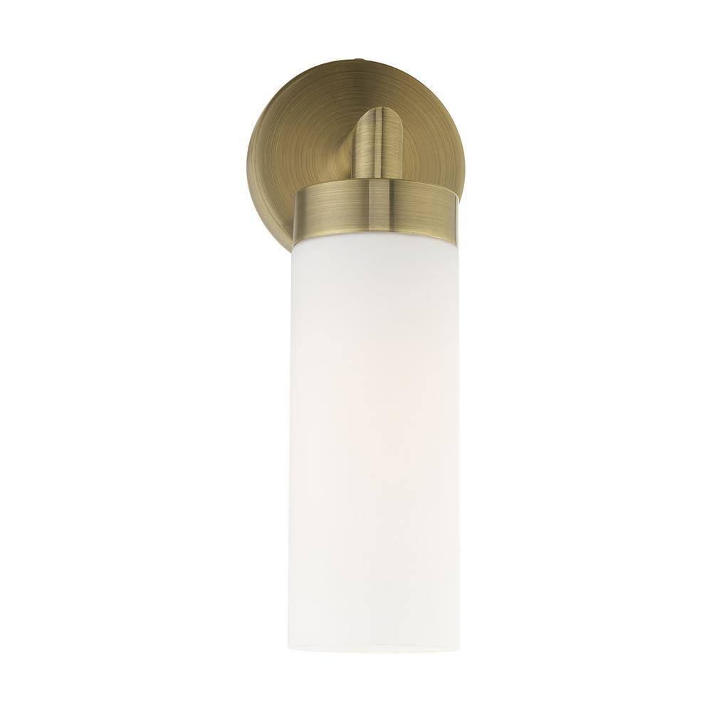 Antique Brass Outdoor Dimmable Wall Sconce with Satin Opal White Glass