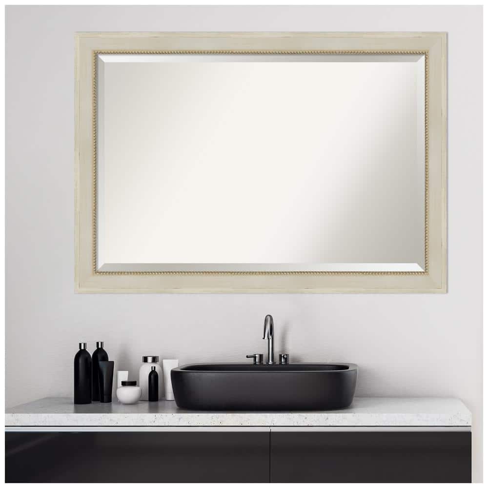 Silver Rectangular Wood Bathroom Vanity Mirror