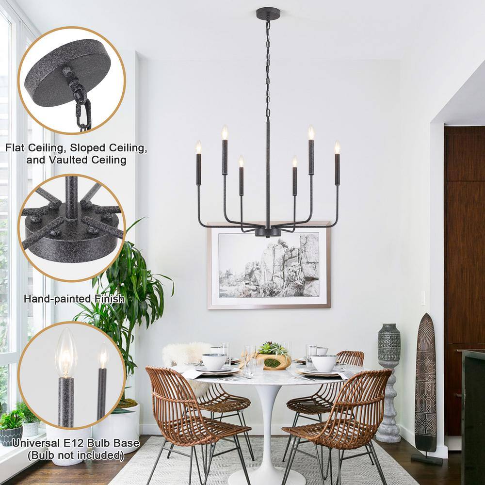 Rustic Black Metal 6-Light Candle Chandelier