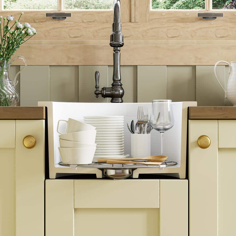 18 Inch White Fireclay Round Drop-In Farmhouse Sink