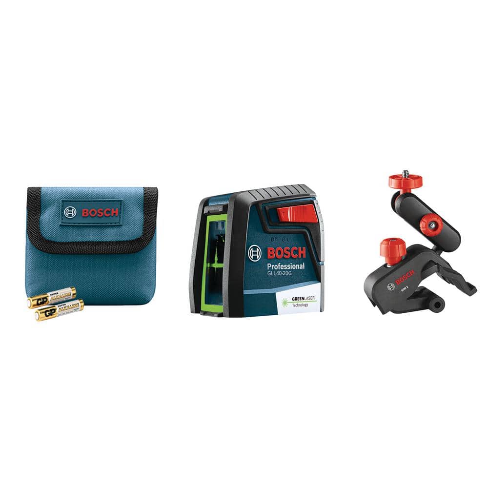Bosch 40 ft. Green Cross Line Laser Level Self Leveling with VisiMax Technology, 360 Degree Mounting Device and Carrying Pouch -  GLL 40-20 G
