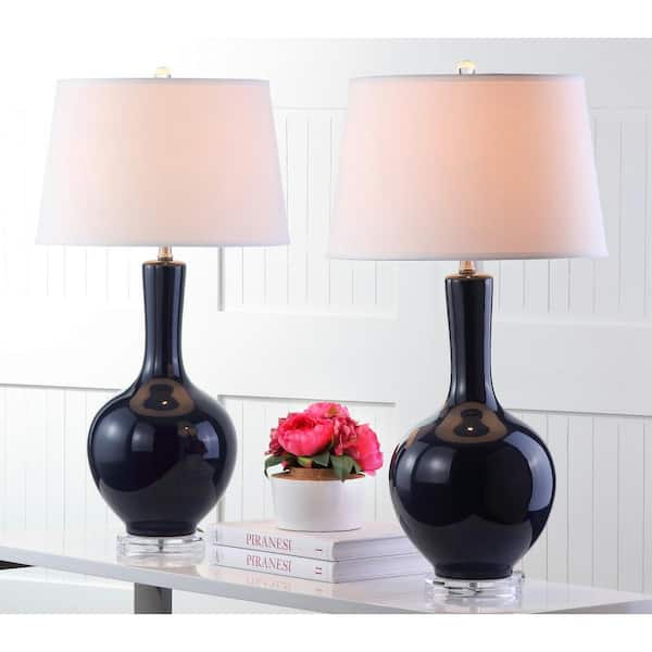 SAFAVIEH Blanche 32 in. Navy Gourd Table Lamp with White Shade (Set of 2)