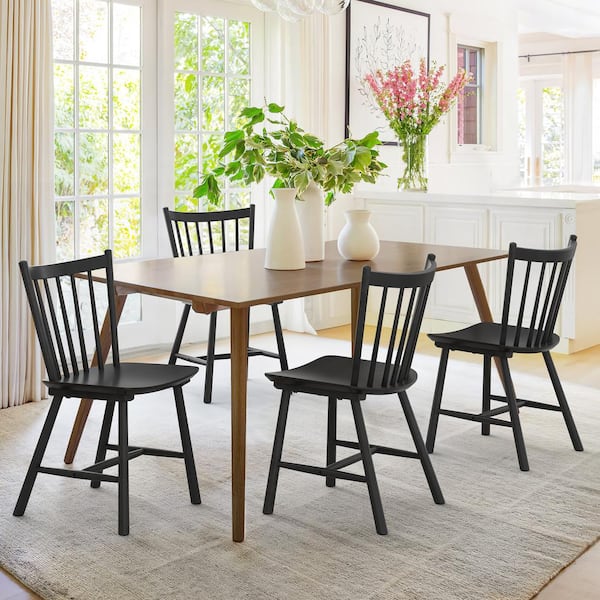 Winston Black Classic Windsor Dining Chair Solid Wood Farmhouse Dining Chair with Spindle Back Set of 4